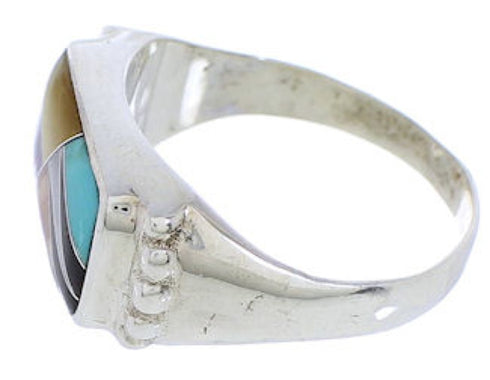 Silver Turquoise Multicolor Southwest Inlay Ring Size 8-3/4 JX38089